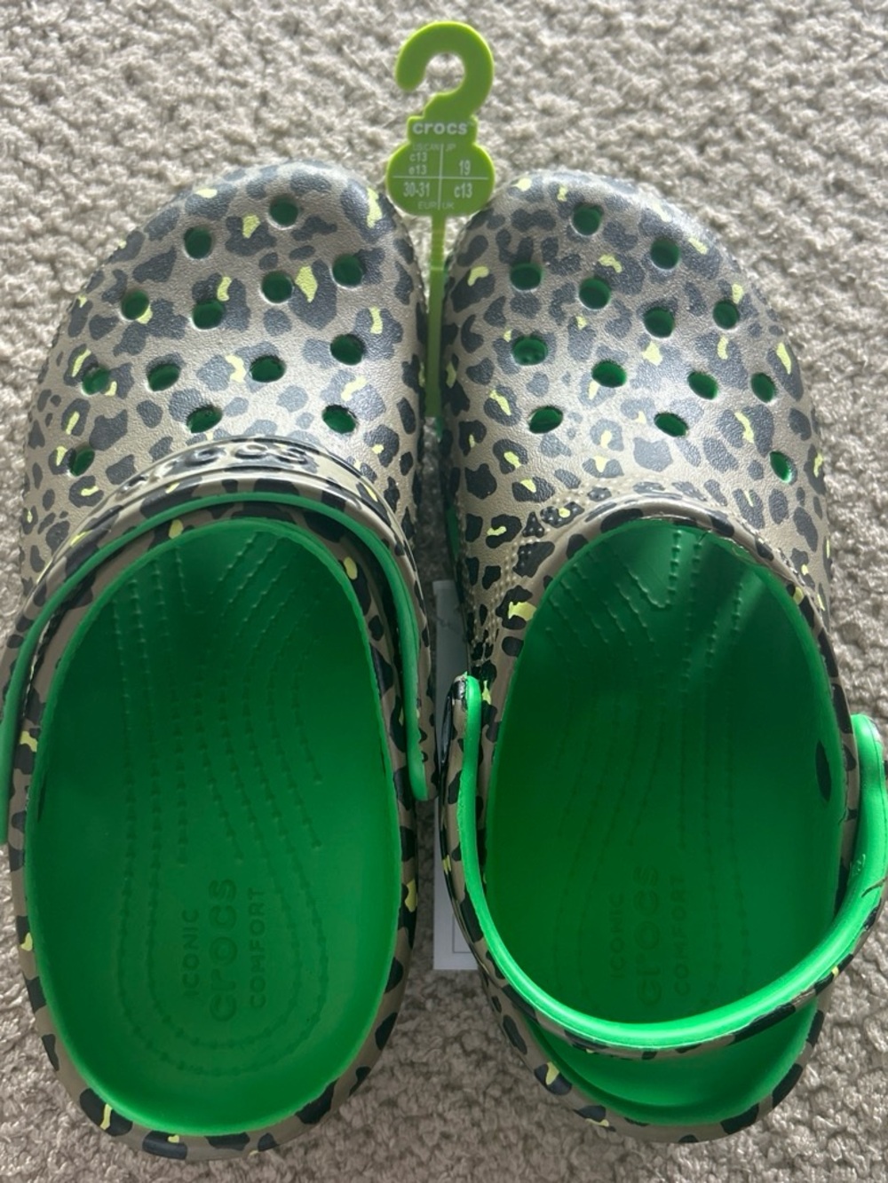 CROCS Kids' Leopard-Print Clog with Bright Green Insole